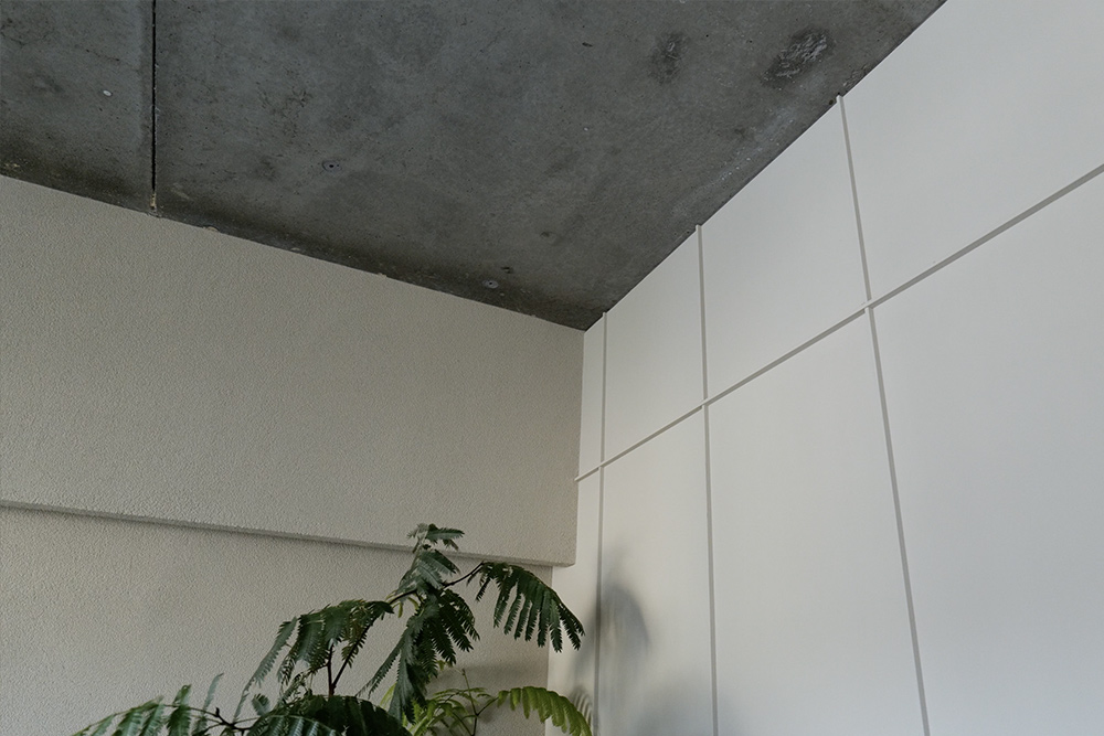 同じ珪藻土でも左官材(左)と塗料(右)を上手に使い分け